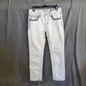 Miss Me Jeans Signature Cropped Size 28 White Black Stitching